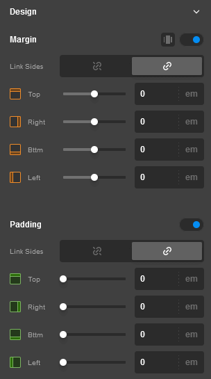 Margin and Padding settings in Cornerstone editor.